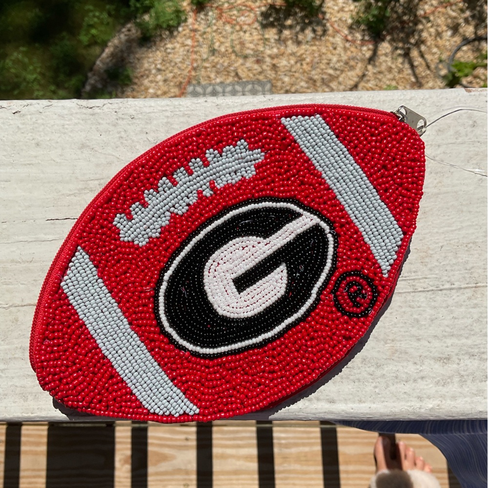 NWT UGA Red Beaded Football Shaped coin purse